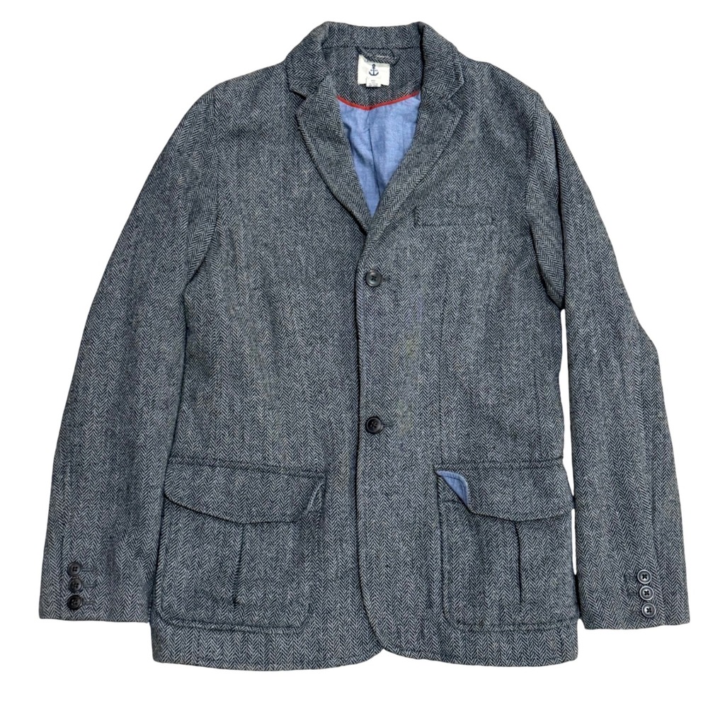 Lands' End Boys Wool Black & Gray Herringbone Blazer Size Large (14 / 16)
